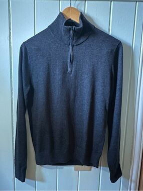 Banana Republic Factory Men's Dark Charcoal Zip-Neck Sweater